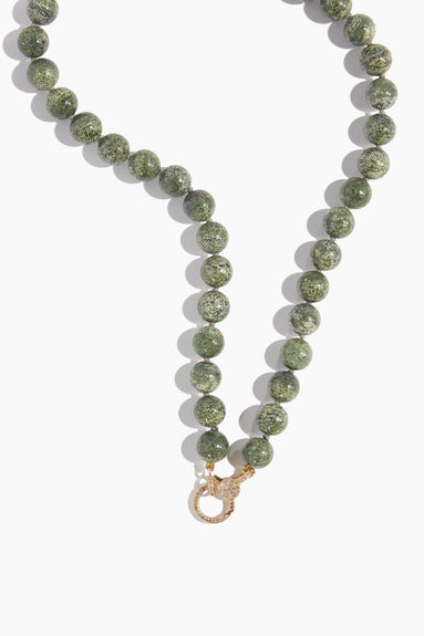 Vintage La Rose Necklaces Moss Agate Knotted Chain with Pave Clasp in 14k Yellow Gold