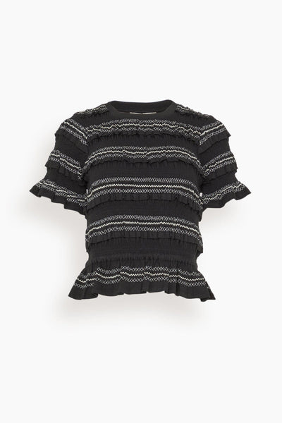 Mable Cambric Short Sleeve Smocked Top in Black