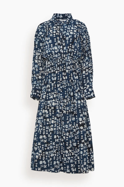 Sophia Smocked Shirt Dress in Batik Geo Indigo