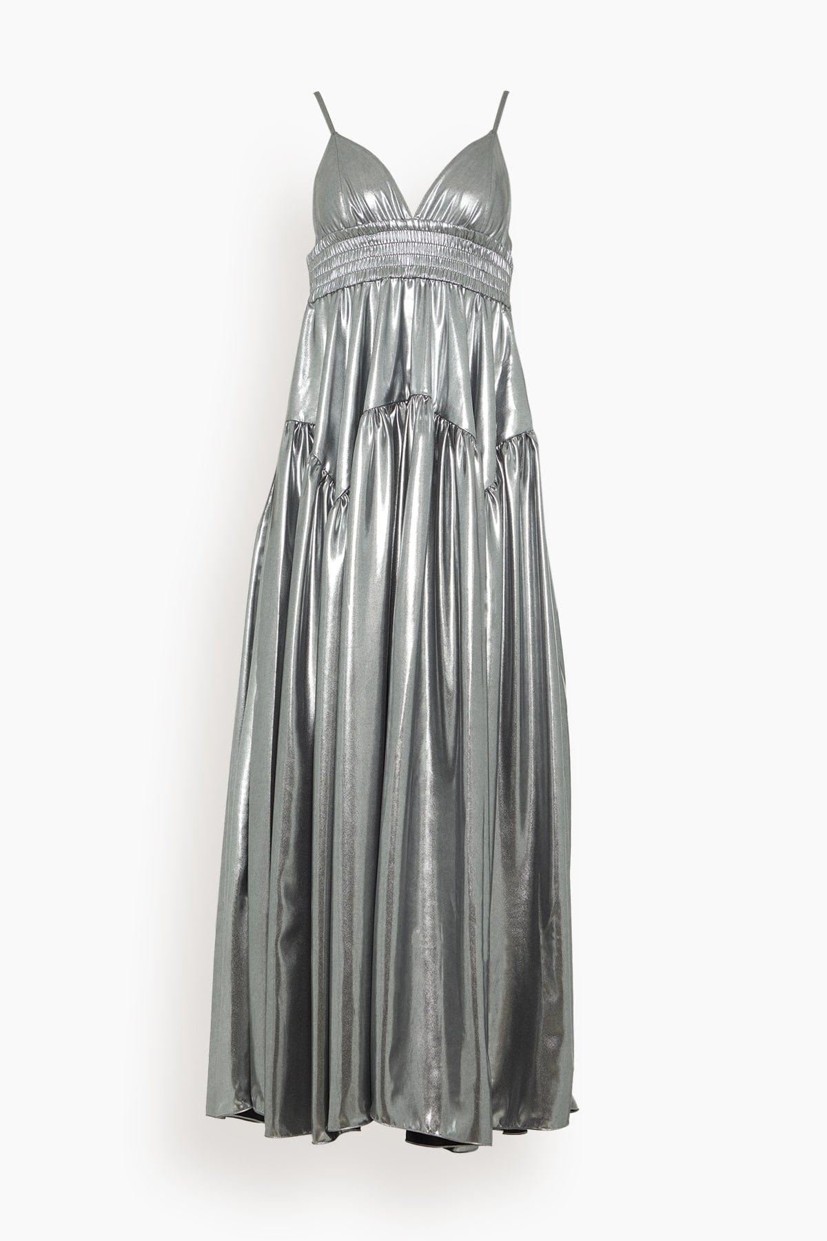 Rosetta Getty Gowns Gathered Peplum Camisole Dress in Silver Rosetta Getty Gathered Peplum Camisole Dress in Silver