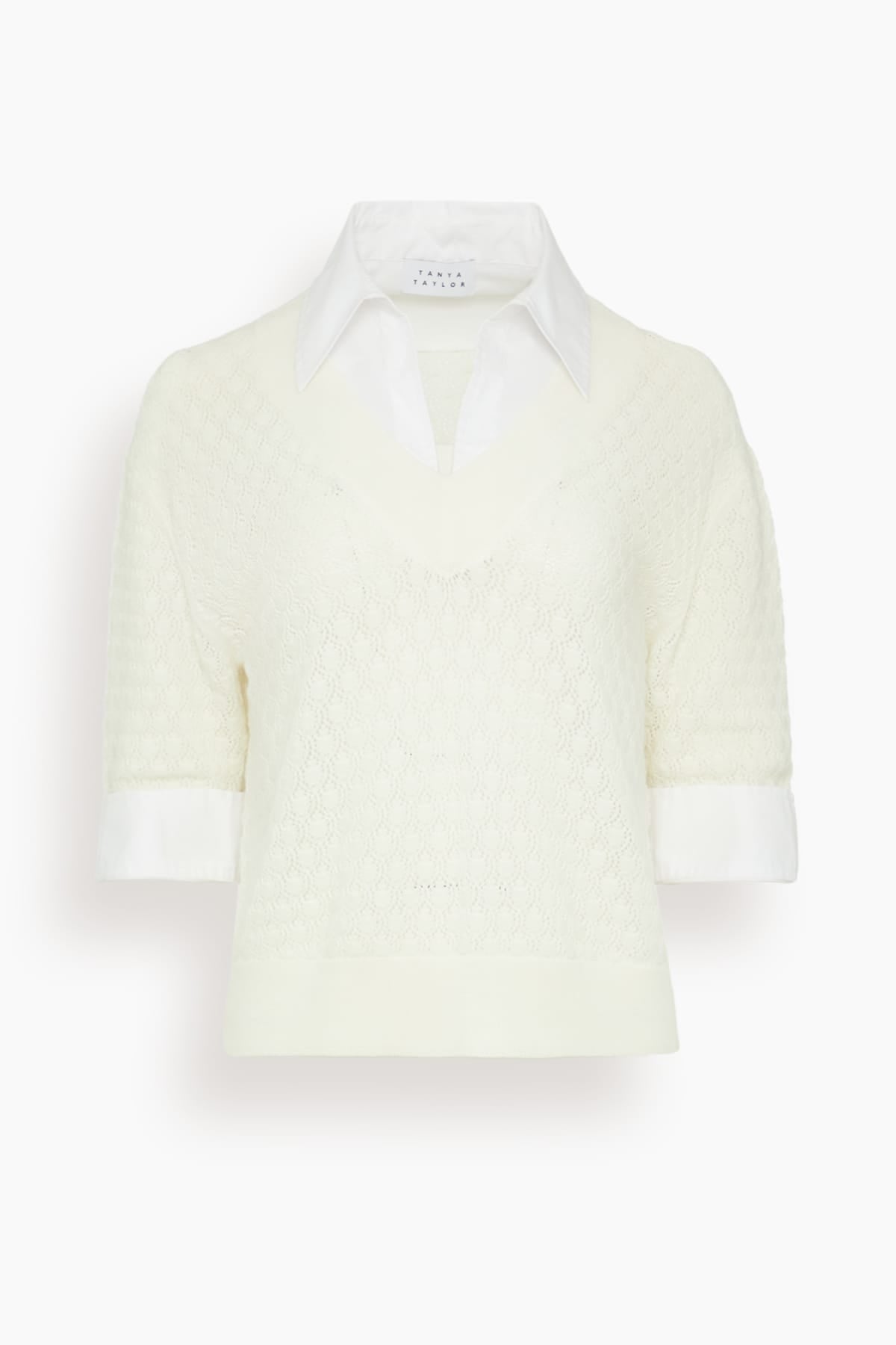 Tanya Taylor Esme Pointelle Knit Top in Cream