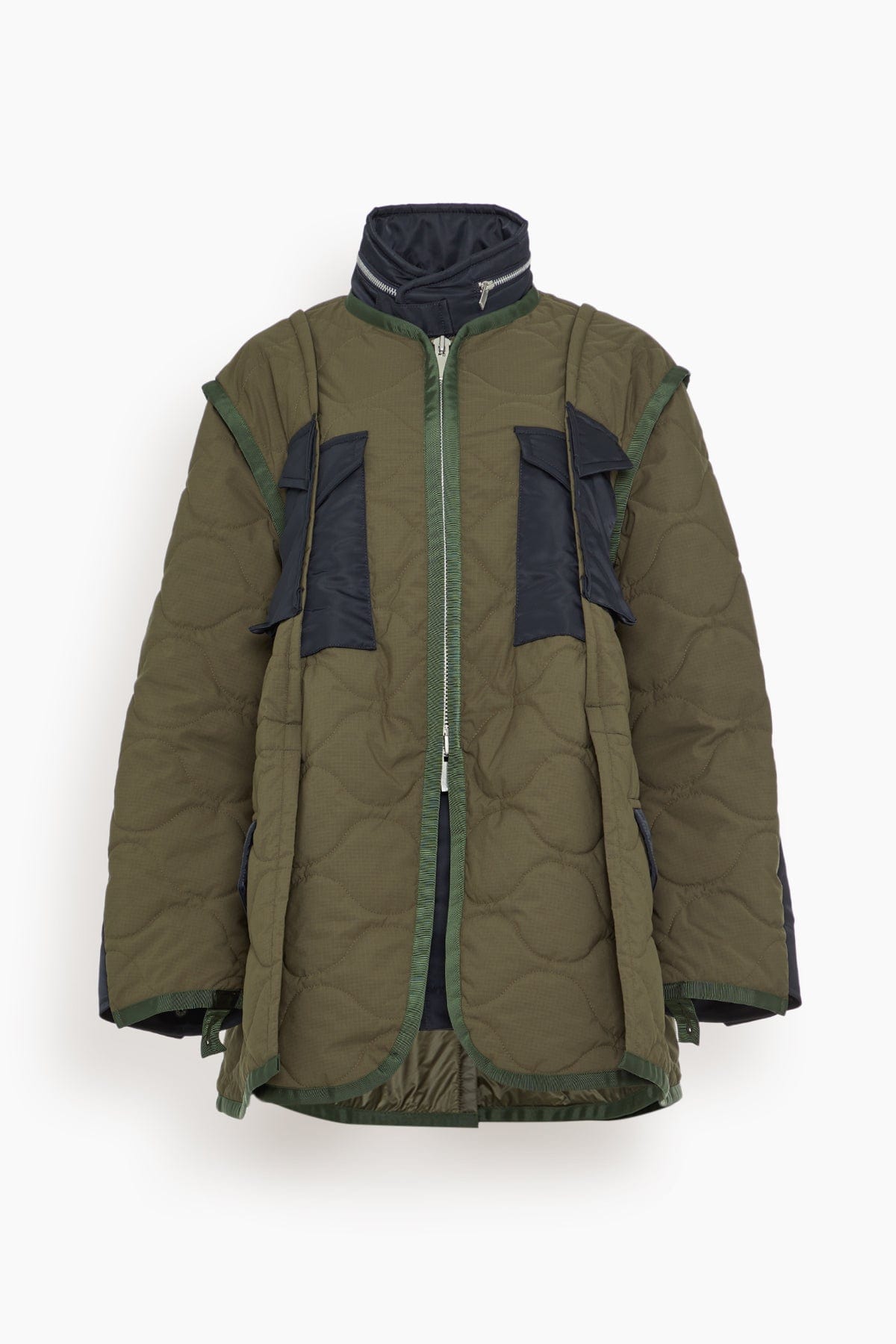 Sacai Rip Stop Quilted Coat in Khaki/Dark Navy – Hampden