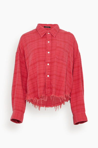 Drop Neck Cropped Shirt in Overdyed Fuxia Plaid (TS)