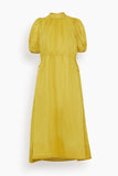 Sea Anise Solid Puff Sleeve Midi Dress in Chartreuse