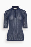 Bite Studios Cotton Net Rib Top in Dark Navy