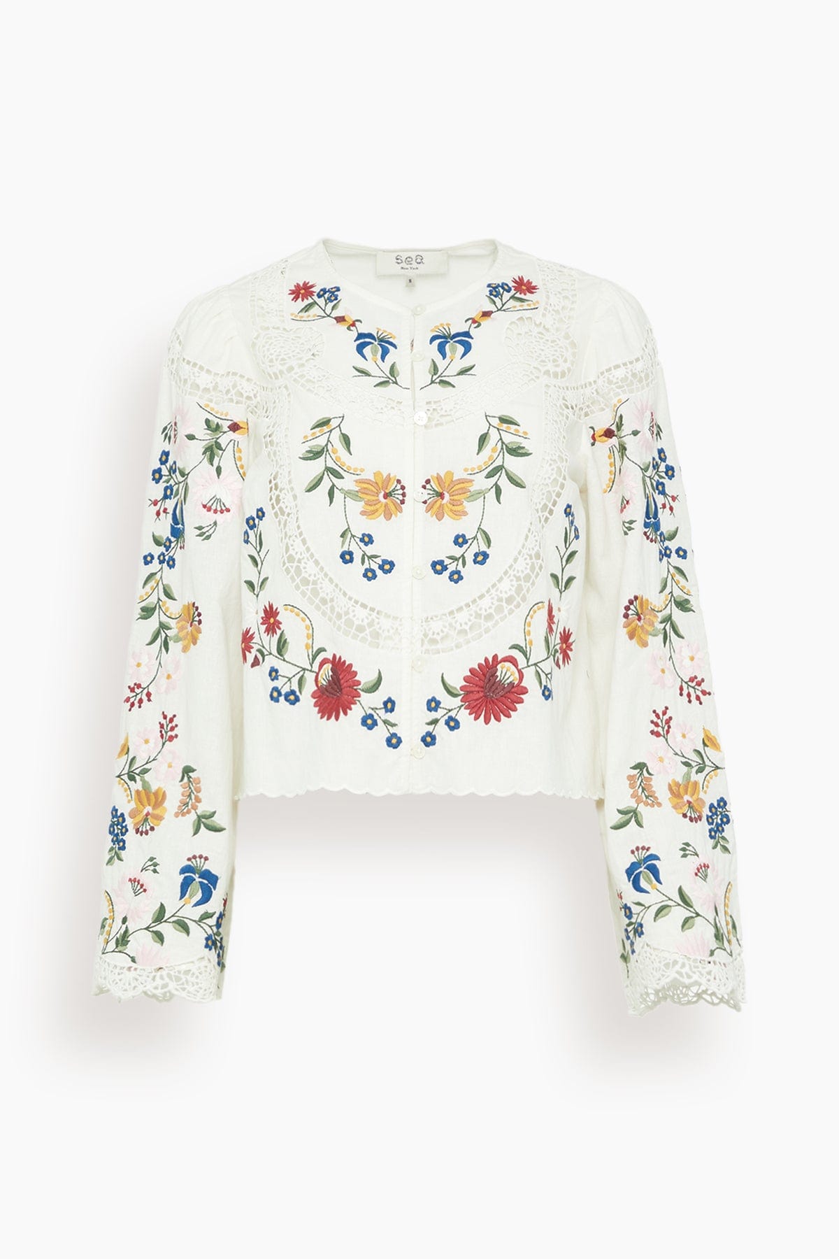 Sea Celia Embroidery Long Sleeve Blouse in Cream