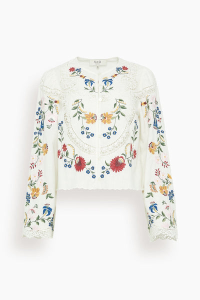 Celia Embroidery Long Sleeve Blouse in Cream