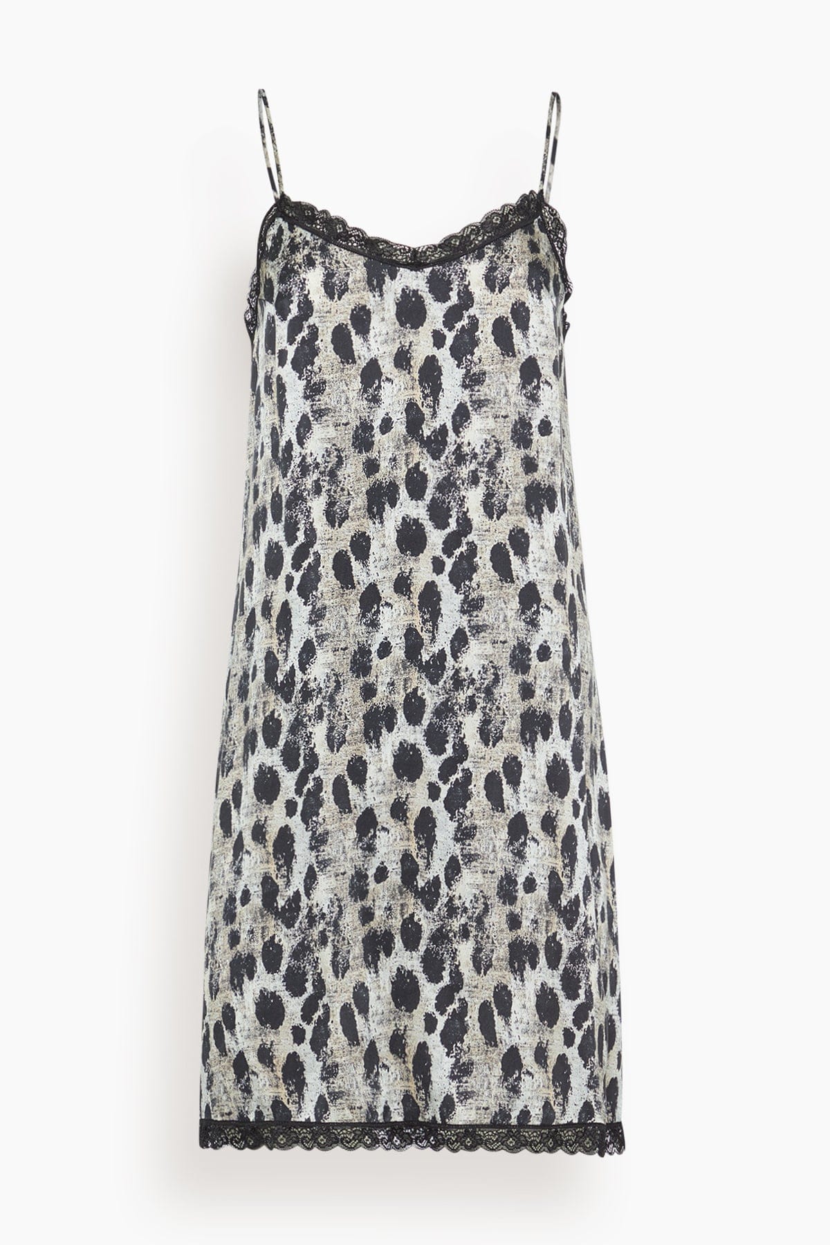 R13 Lace Trimmed Slip Dress in Black Silver Leopard