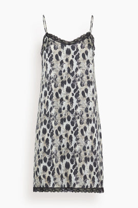 Lace Trimmed Slip Dress in Black Silver Leopard