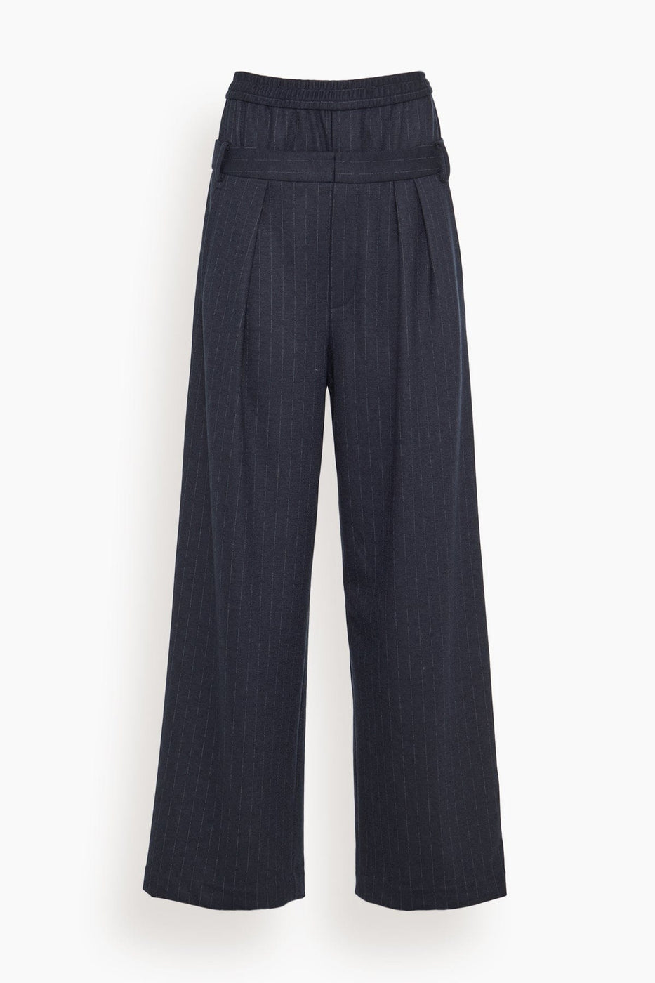 Tibi Pants Newton Stripe Double Waist Boxer Trouser in Navy Melange Tibi Newton Stripe Double Waist Boxer Trouser in Navy Melange