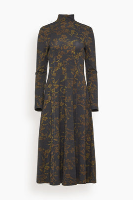 Thea Dress in Black Forest/Green Multi