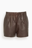 Tibi Leather Pull On Shorts in Brown