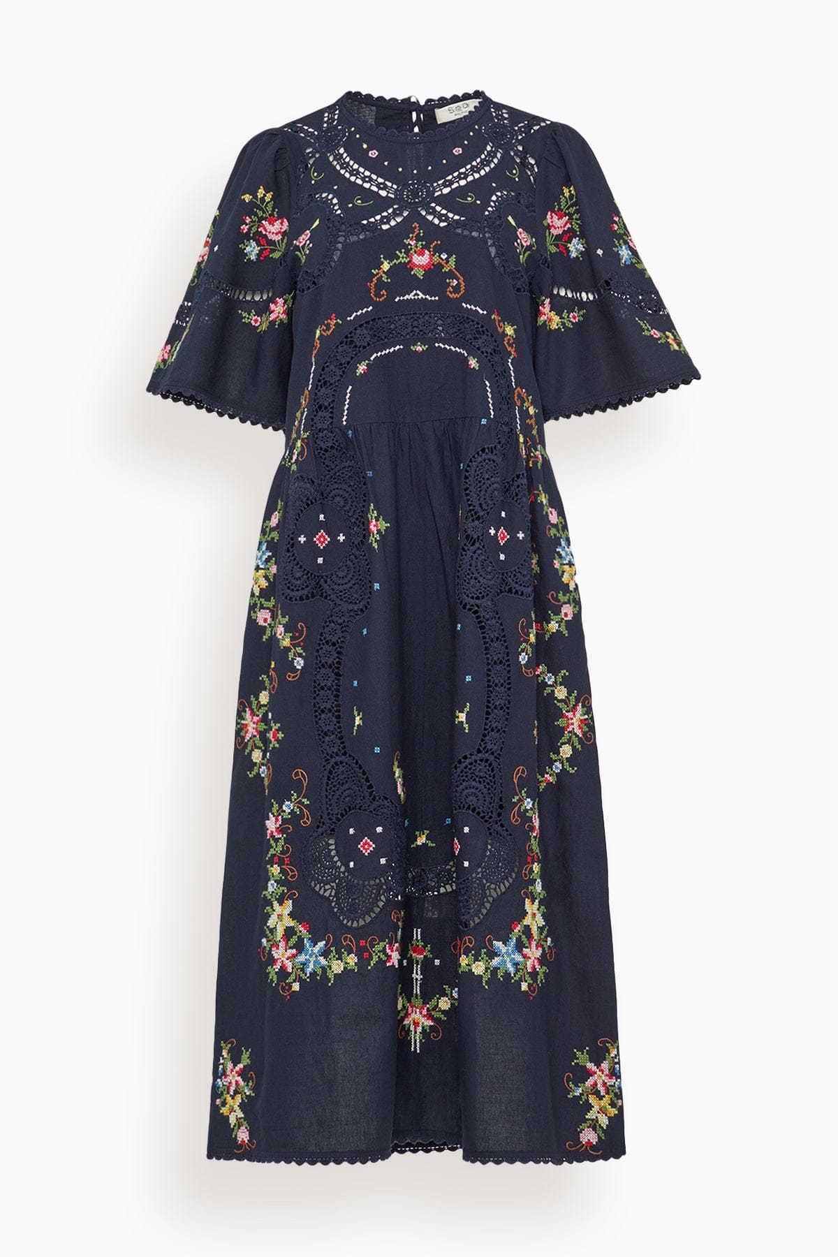 Sea Edwina Embroidered Short Sleeve Dress in Navy