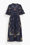 Sea Edwina Embroidered Short Sleeve Dress in Navy
