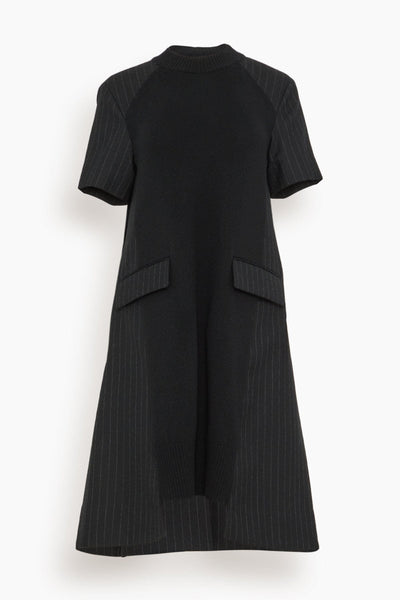 Chalk Stripe x Wool Knit Dress in Black