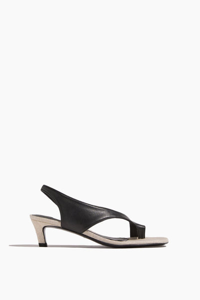 Leather Heeled Thong Sandals in Black/Sand