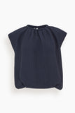 Tibi Tops Quilted Waffle Shirred Neck Top in Dark Navy Tibi Quilted Waffle Shirred Neck Top in Dark Navy