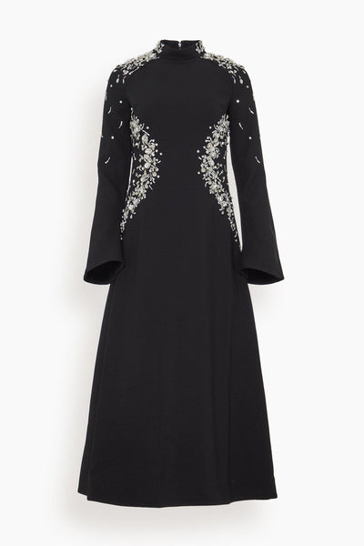 Odetta Long Sleeve Midi Dress in Black