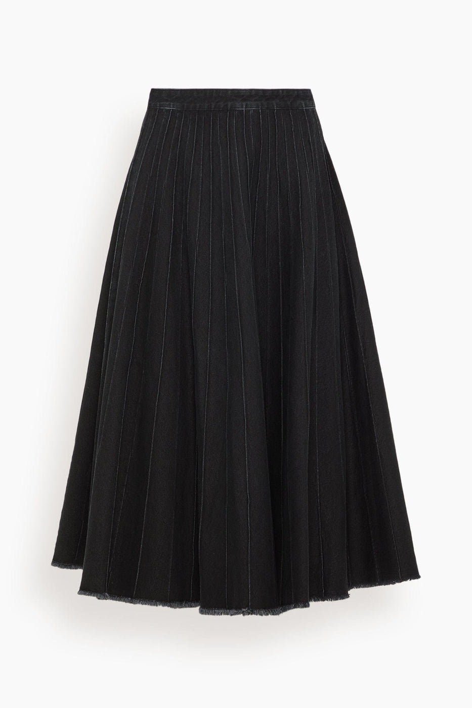 Tibi Skirts Pintucked Denim Skirt in Black