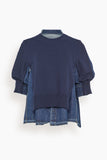 Sacai Tops Denim x Knit Pullover in Navy x Blue