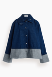 Brandon Maxwell The Wells Trapeze Denim Jacket with Cuff Detail in Indigo