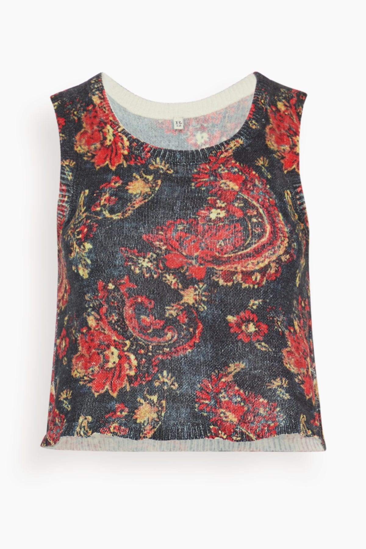 R13 Printed Sweater Tank in Black Red Multicolor