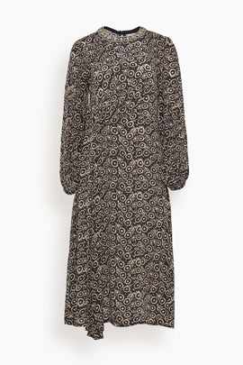 Emmeline Print Long Sleeve Midi Dress in Multi