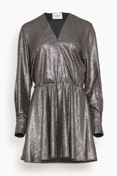 Alexane Metallic Long Sleeve Dress in Metallic Black