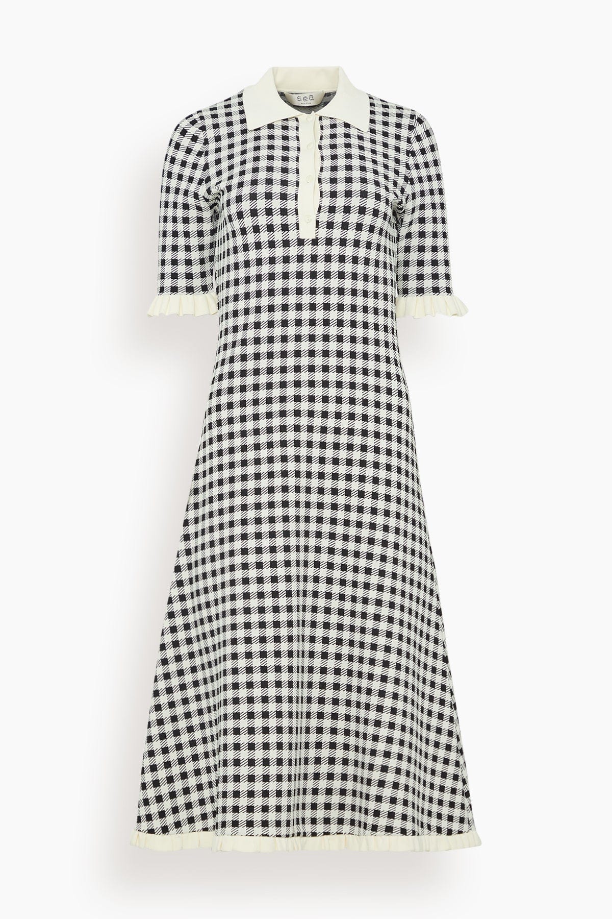 Sea Saige Gingham Knit Short Sleeve Midi Dress in Multi