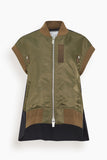 Nylon Twill x Wool Suiting Vest in Khaki x Navy