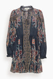 Sea Hyacinth Print Long Sleeve Mini Dress in Navy