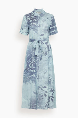 Audria Short Sleeve Belted Midi Dress in Sky Floral