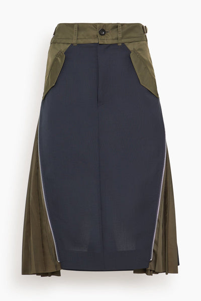 Suiting Mix Skirt in Navy/Dark Khaki