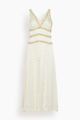 Nola Embellished Silk Dress in Ivory