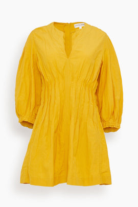 Rocca Pleat Mini Dress in Lemon Curry