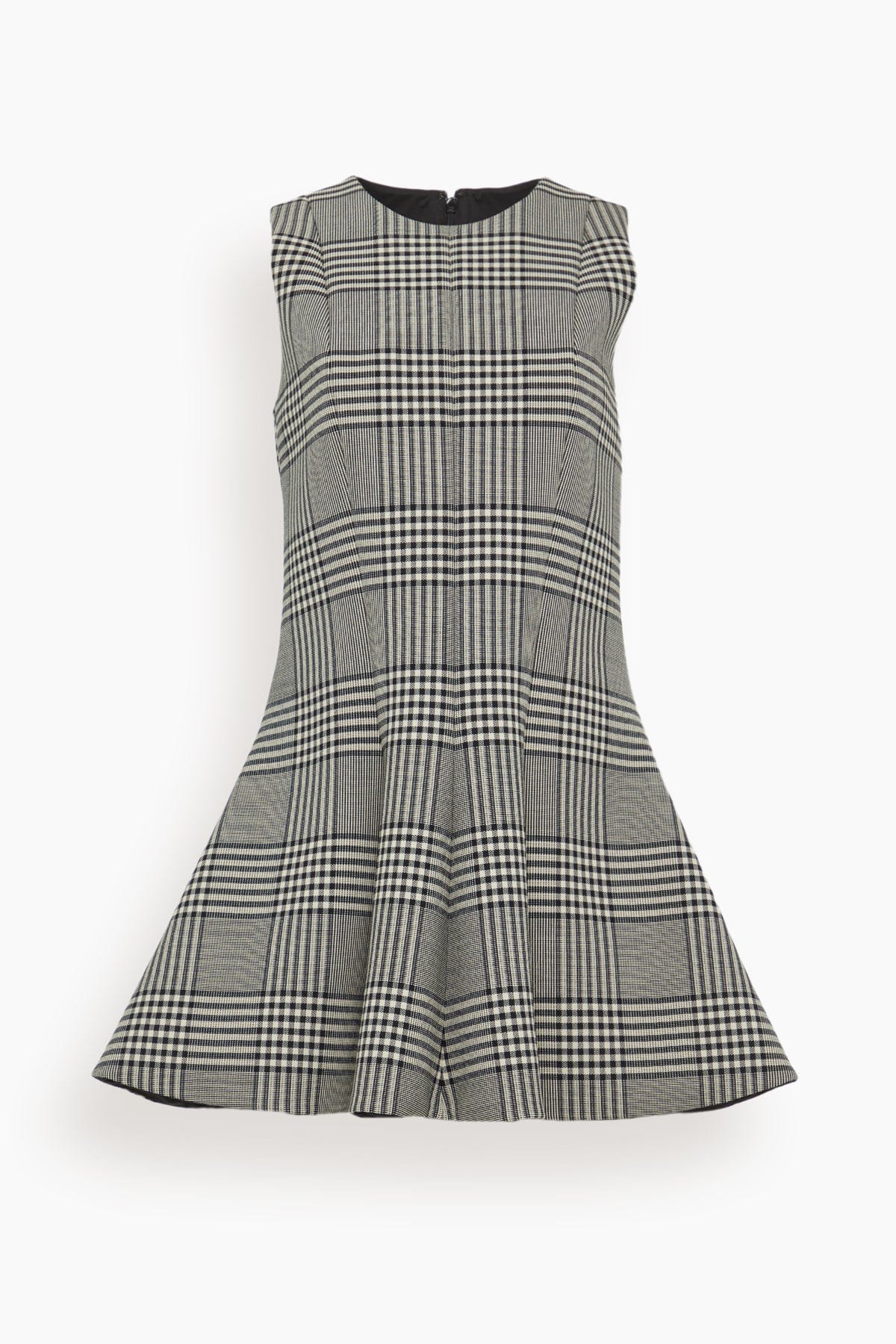 Brandon Maxwell The Sophie Crew Neck Fitted Mini Dress in Prince of Wales Plaid