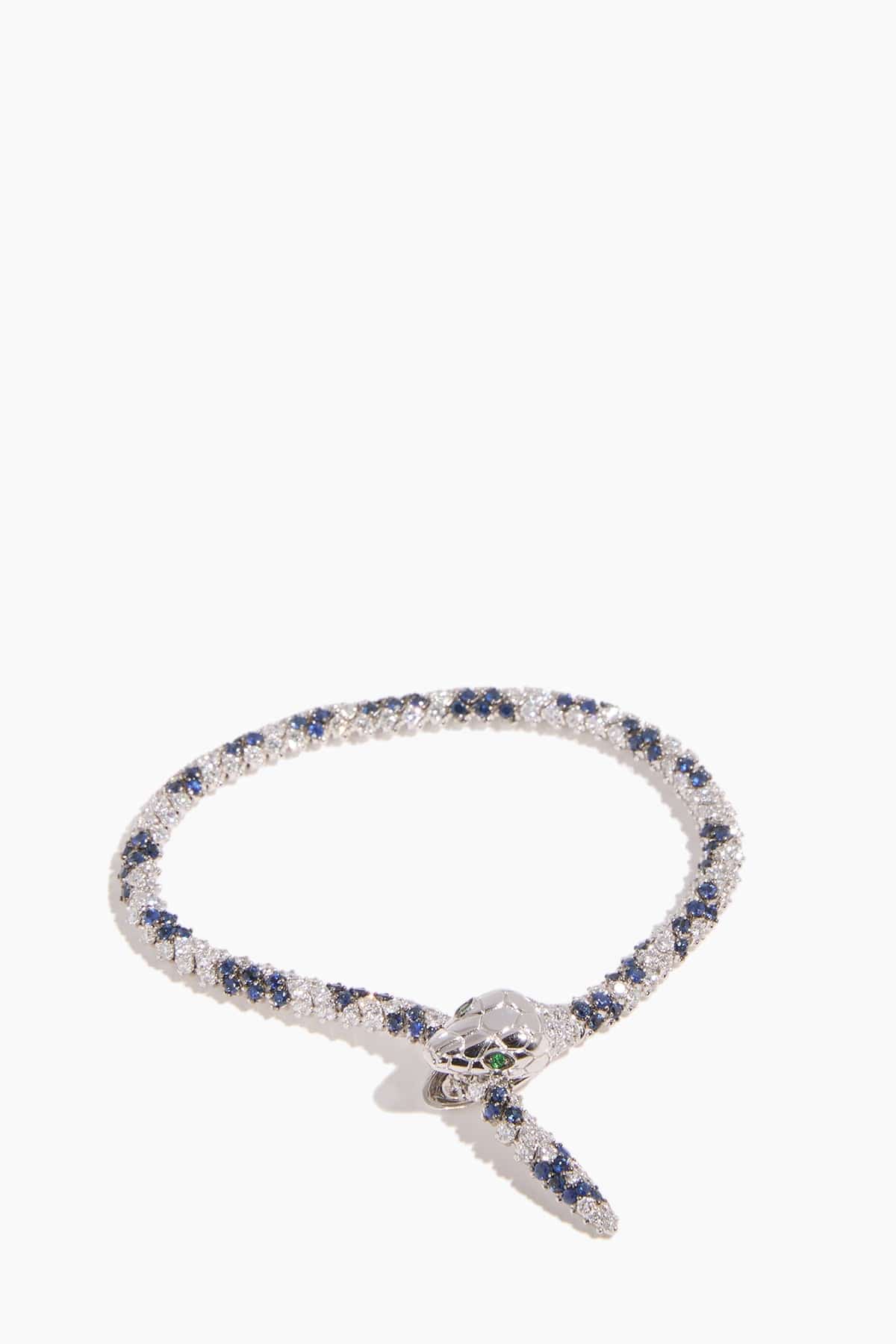 Stoned Fine Jewelry Nouveau Sapphire and Diamond Serpent Bracelet in 18k White Gold