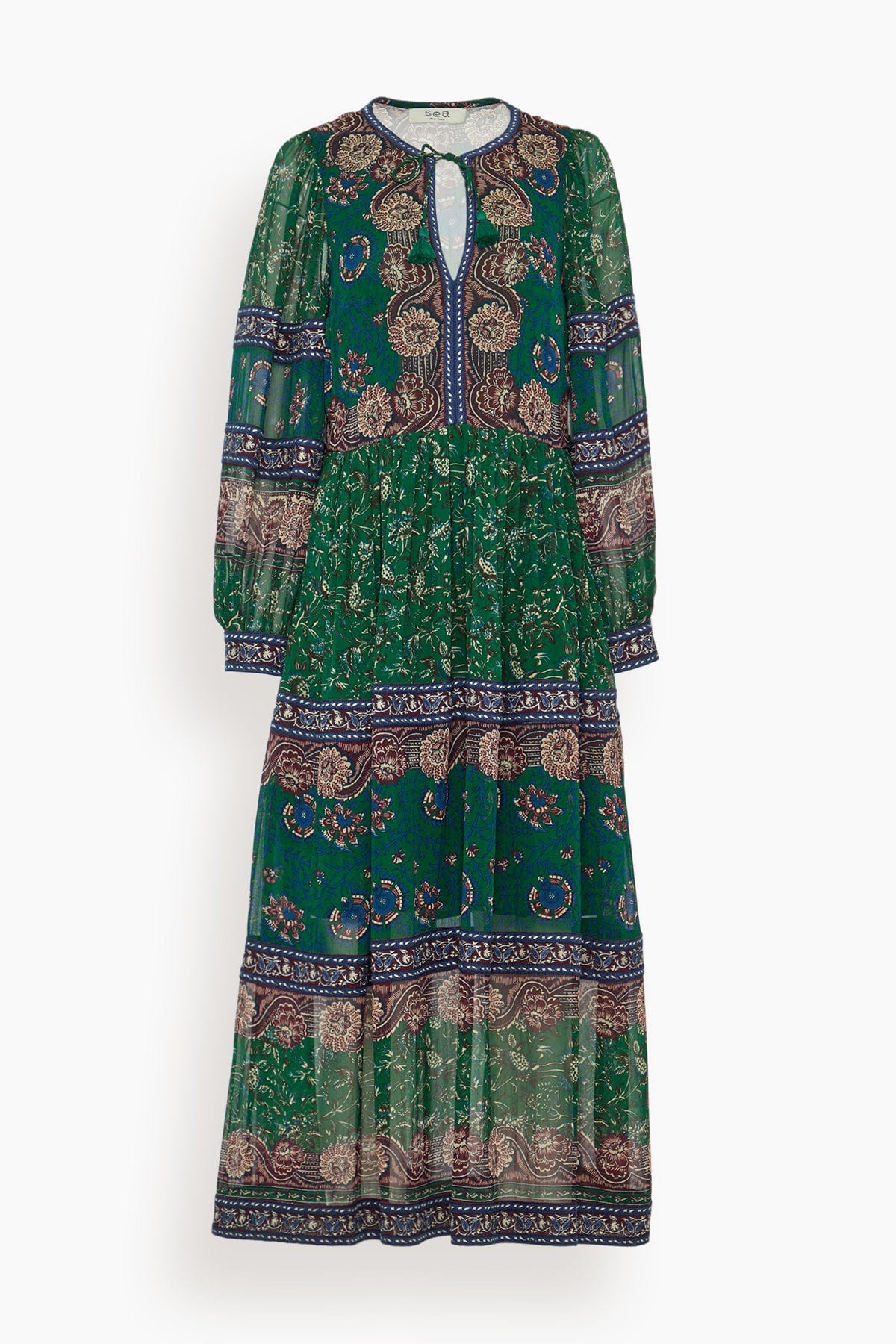 Sea Melba Print Long Sleeve Midi Dress in Green