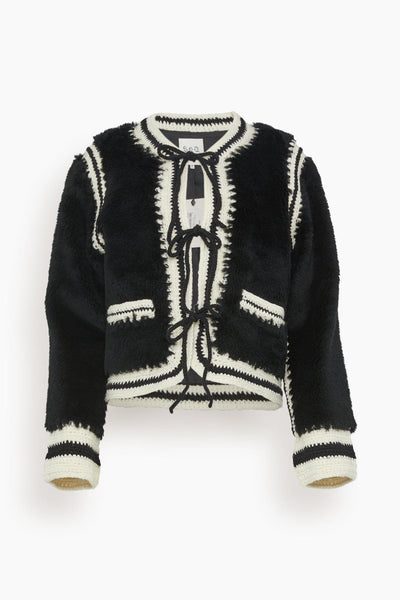 Harper Faux Fur Crochet Long Sleeve Jacket in Black