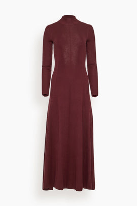 Rib Godet Dress in Merlot