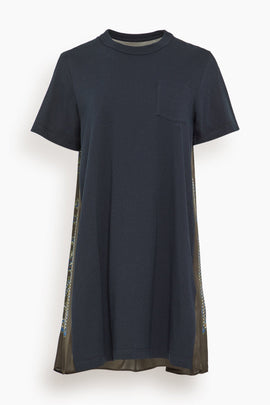 Paisley Print Cotton Jersey Dress in Navy/Khaki