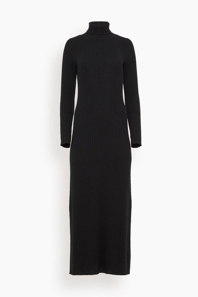 Wide Rib Turtleneck Dress in Black