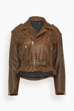 R13 Jackets Exaggerated Shoulder Motorcycle Jacket in Brown Leather