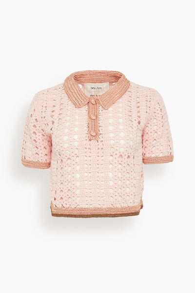 Cable Lux Handmade Crochet Cropped Polo in Petalo