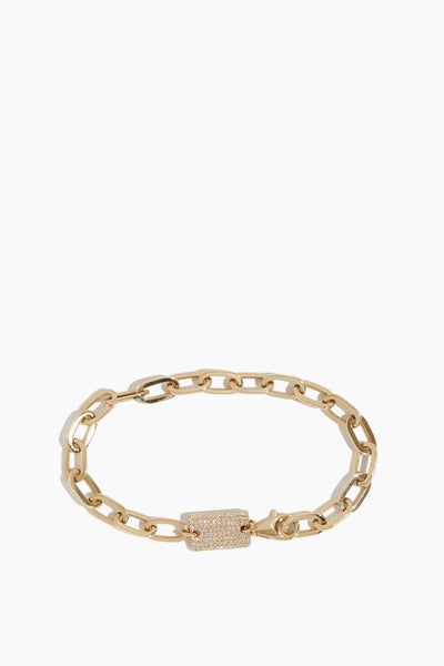 Pave ID Tag Paperclip Bracelet in 14K Gold