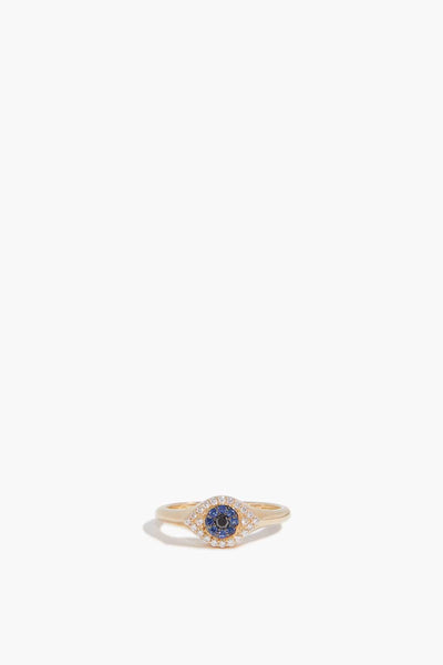 Pave Sapphire Evil Eye Ring in 14k Yellow Gold