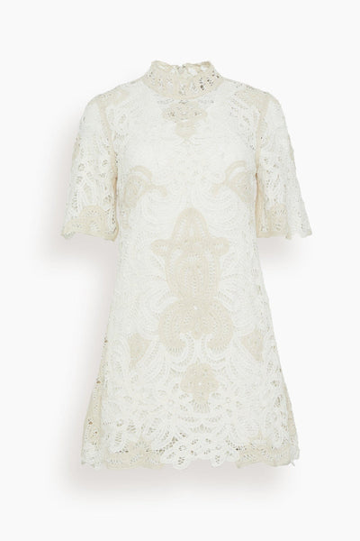 Branca Battenburg Short Sleeve Dress in Cream