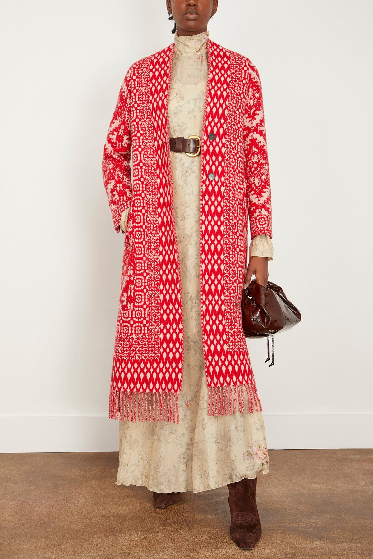 Forte Forte Coats Clio Jacquard Coat in Rouge Forte Forte Clio Jacquard Coat in Rouge