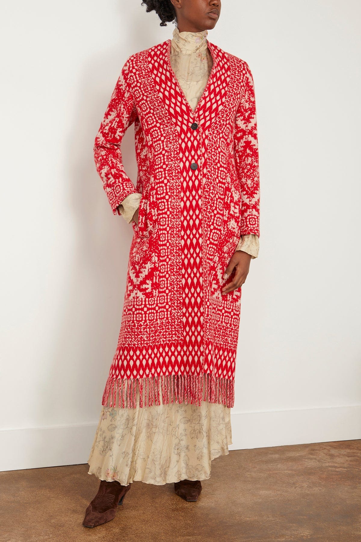 Forte Forte Coats Clio Jacquard Coat in Rouge Forte Forte Clio Jacquard Coat in Rouge