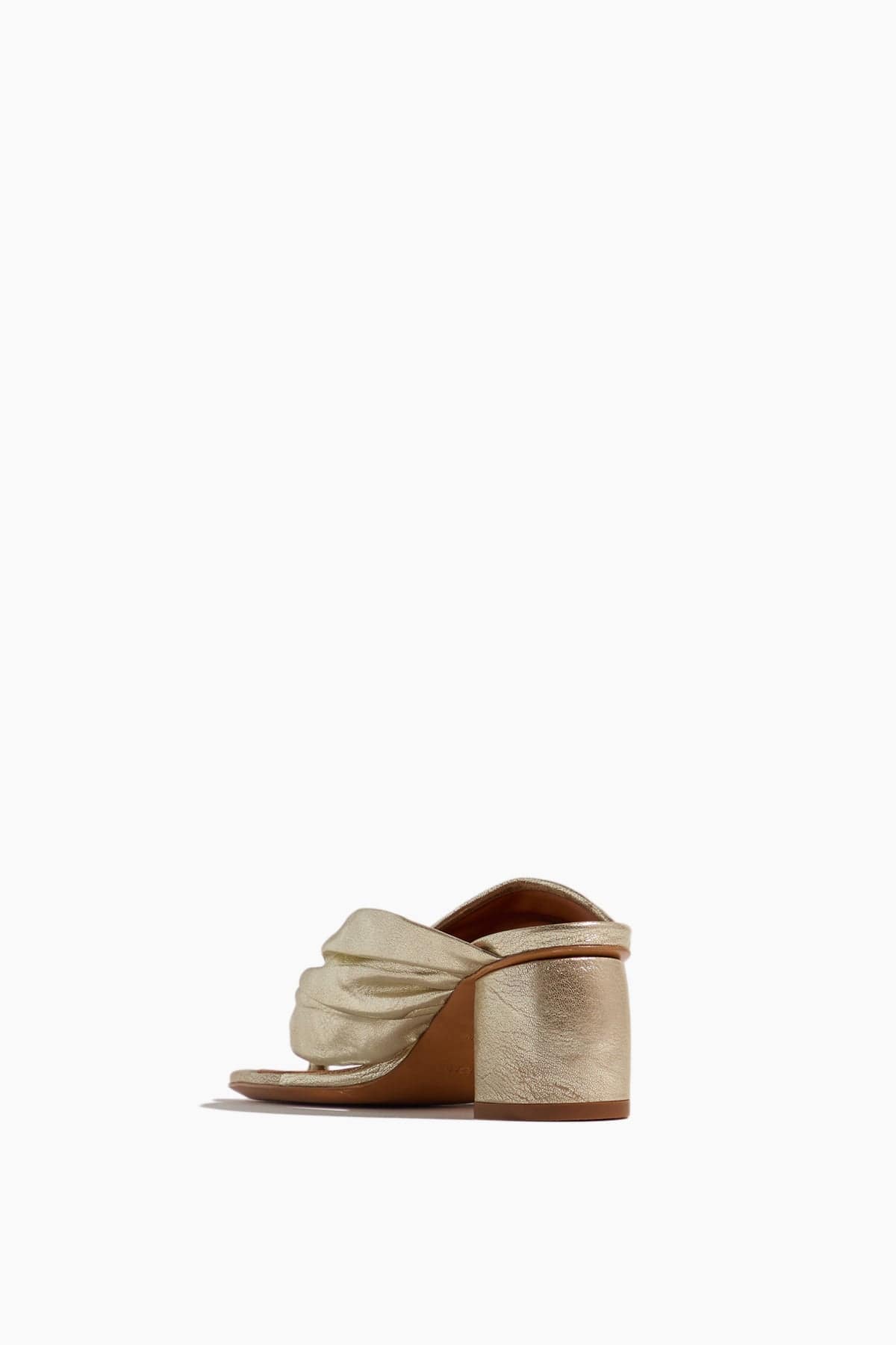 Forte Forte Heeled Laminated Leather Thong Sandals in Silver